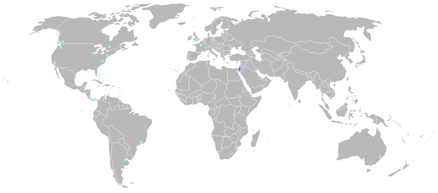 Map showing Hebrew-speaking communities around the world